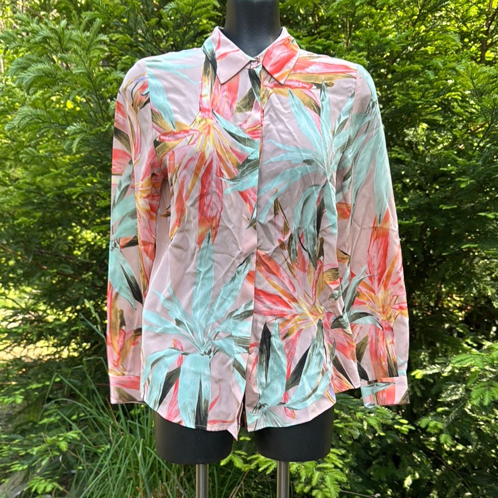 NWT Pure Collection Silk floral Long Sleeve Button Down Shirt